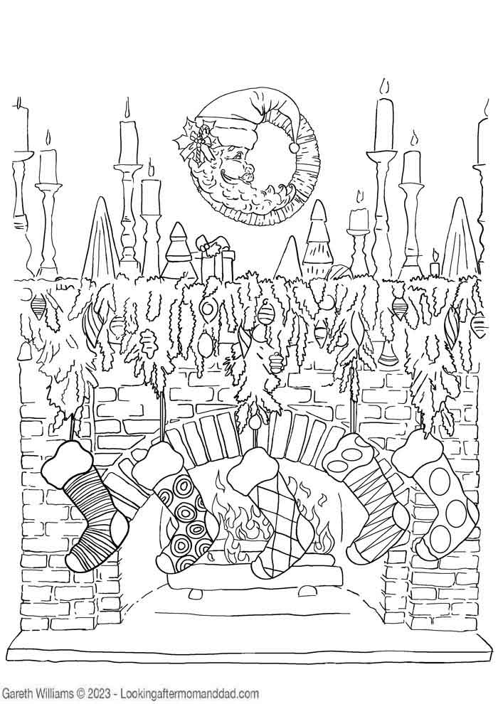 Christmas Fireplace Decorations Coloring Page