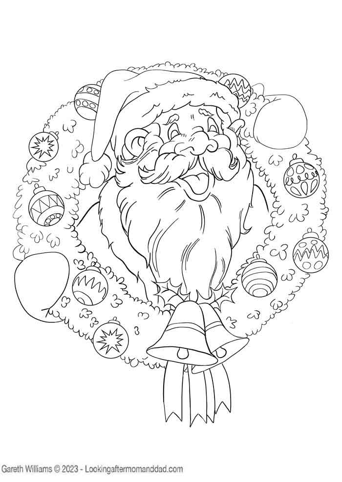 Santa Wreath Coloring Page