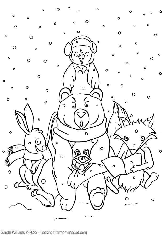 Christmas Woodland Choir Coloring Page